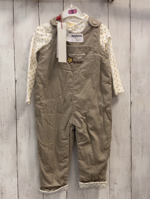 2tlg Boboli neu Langarmshirt + Latzhose Gr. 80  weiß gelbe Sterne + beige Kord gefüttert gestickte Schrift + Stern