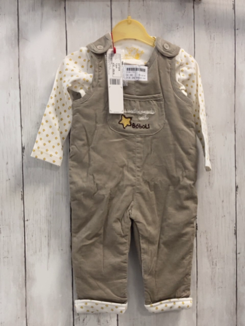 2tlg Boboli neu Langarmshirt + Latzhose Gr. 68  weiß gelbe Sterne + beige Kord gefüttert gestickte Schrift + Stern