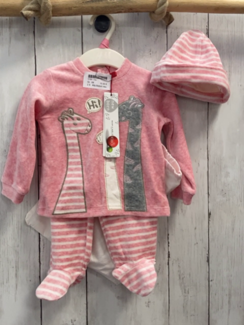 4tlg Boboli neu Pullover + Hose + Mütze + Beutel Gr. 68  himbeere Giraffen + himbeere weiß gestreift 
