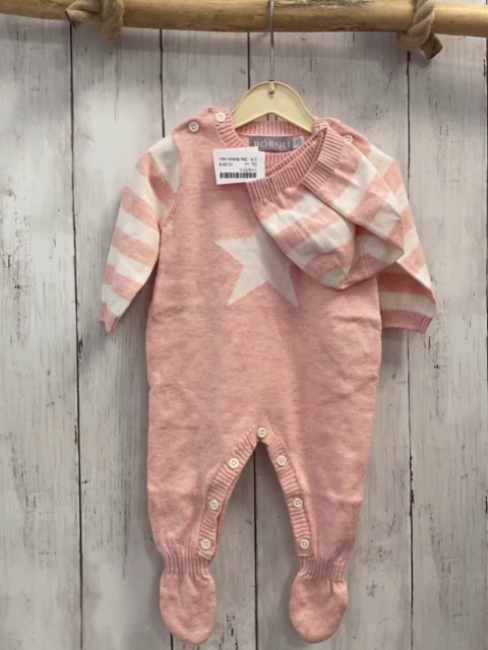 3tlg Boboli neu Strickoverall + Mütze + Beutel Gr. 62  rosa weiß Streifen + Stern 