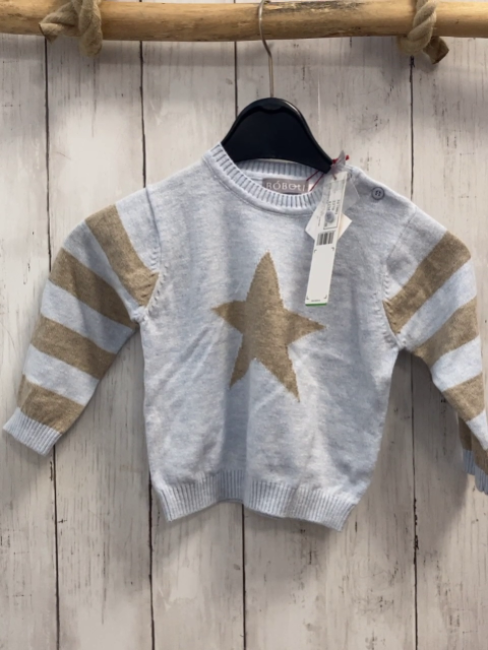 Boboli neu Pullover Gr. 80  hellblau beige Streifen + Stern Strick