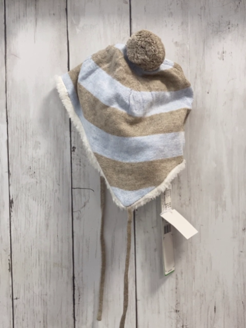 Boboli neu Mütze Gr. XS hellblau beige Streifen Strick Plüschfutter