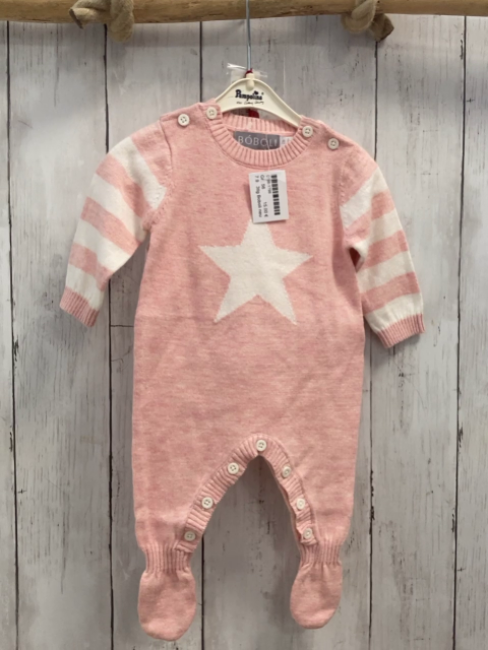 3tlg Boboli neu Strickoverall + Mütze + Beutel Gr. 56  rosa Strick weißer Stern + Streifen