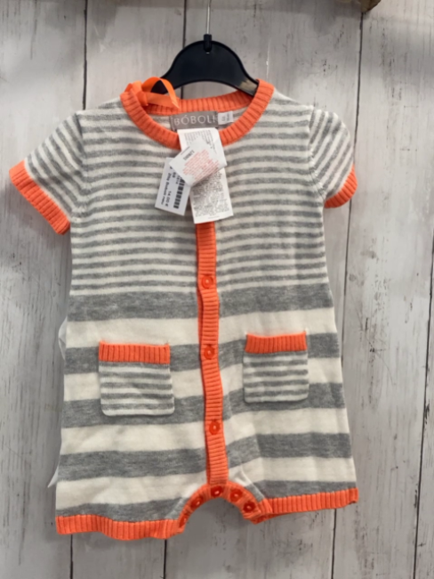 2tlg Boboli neu Playsuit + Beutel Gr. 68  grau weiß gestreift orange Bund Strick