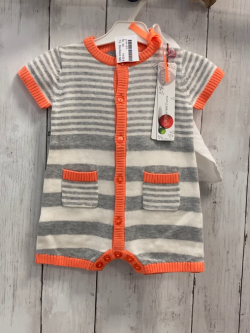2tlg Boboli neu Playsuit + Beutel Gr. 62  grau weiß gestreift orange Bund Strick