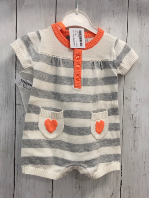 2tlg Boboli neu Playsuit + Beutel Gr. 56  grau weiß gestreift orange Bund & Herzen Strick