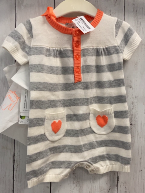 2tlg Boboli neu Playsuit + Beutel Gr. 68  grau weiß gestreift orange Bund & Herzen Strick
