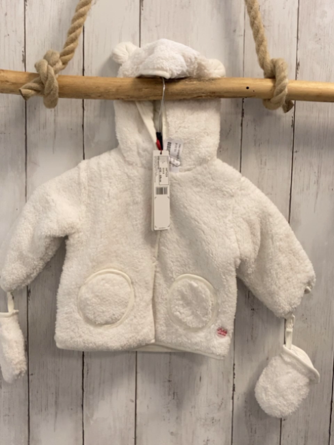 2tlg Boboli neu Plüschjacke + Handschuhe Gr. 68  weiß Kapuze mit Ohren