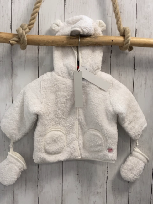 2tlg Boboli neu Plüschjacke + Handschuhe Gr. 68  weiß Kapuze mit Ohren