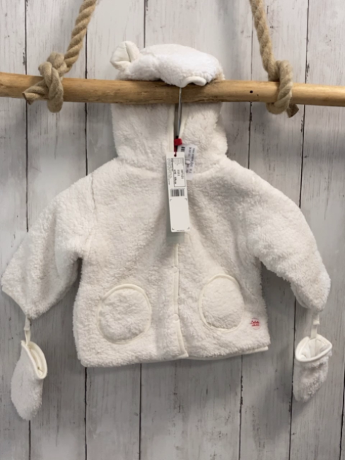 2tlg Boboli neu Plüschjacke + Handschuhe Gr. 68  weiß Kapuze mit Ohren