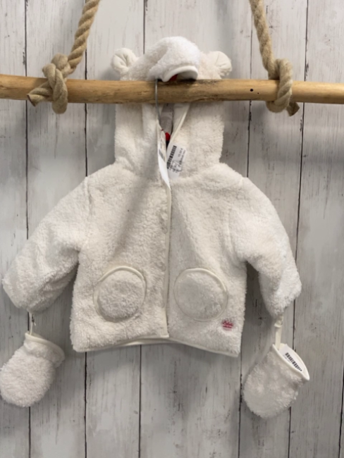 2tlg Boboli neu Plüschjacke + Handschuhe Gr. 62  weiß Kapuze mit Ohren