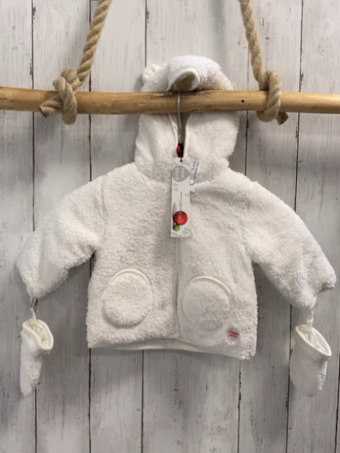 2tlg Boboli neu Plüschjacke + Handschuhe Gr. 62  weiß Kapuze mit Ohren