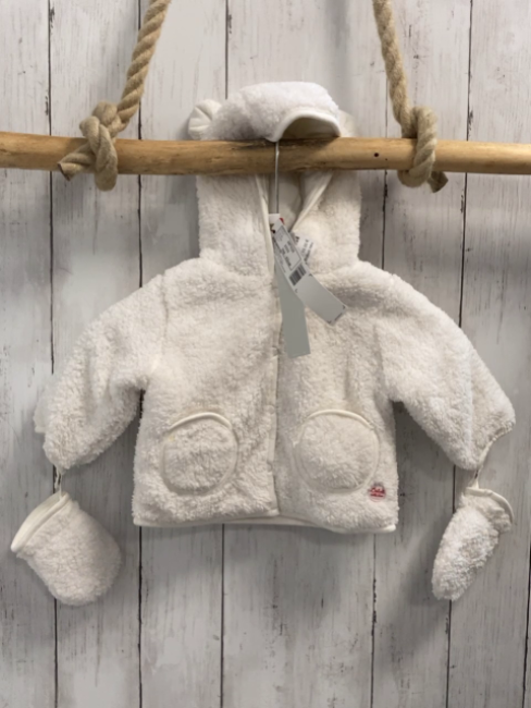 2tlg Boboli neu Plüschjacke + Handschuhe Gr. 62  weiß Kapuze mit Ohren
