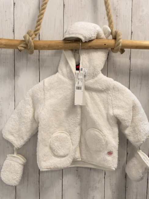 2tlg Boboli neu Plüschjacke + Handschuhe Gr. 74  weiß Kapuze mit Ohren