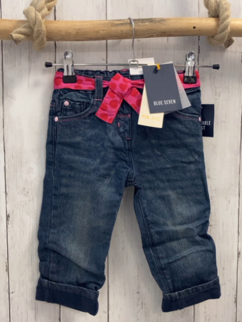 Blue seven neu Hose Gr. 80  blau Jeans gefüttert pink Gürtelband mit roten Herzen & Punkten  