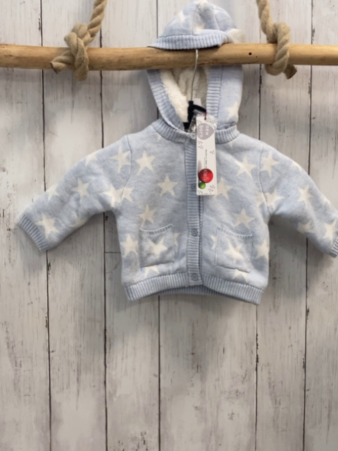 Boboli neu Strickjacke Gr. 62  hellblau weiße Sterne Strick Kapuze 