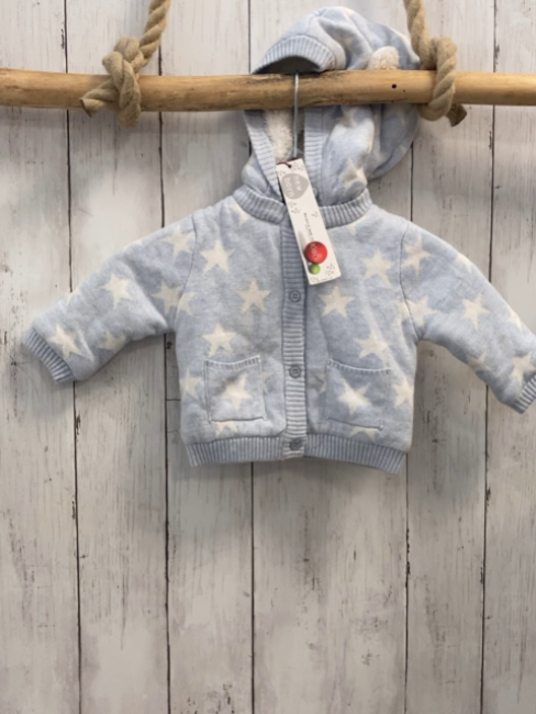 Boboli neu Strickjacke Gr. 62  hellblau weiße Sterne Strick Kapuze 