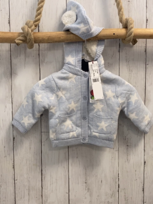 Boboli neu Strickjacke Gr. 56  hellblau weiße Sterne Strick Kapuze 