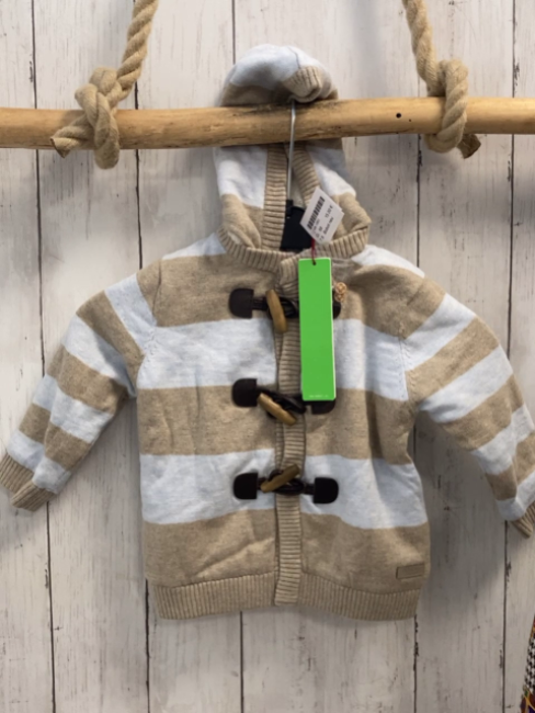 Boboli neu Strickjacke Gr. 68  hellblau beige Streifen Strick Kapuze Knebelknöpfe