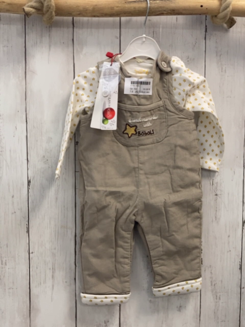 2tlg Boboli neu Langarmshirt + Latzhose Gr. 62  weiß gelbe Sterne + beige Kord gefüttert gestickte Schrift + Stern