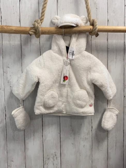 2tlg Boboli neu Plüschjacke + Handschuhe Gr. 68  weiß Kapuze mit Ohren