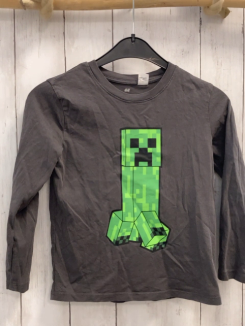 H&M  Langarmshirt  Gr. 110  grau grüne Minecraft Figur 