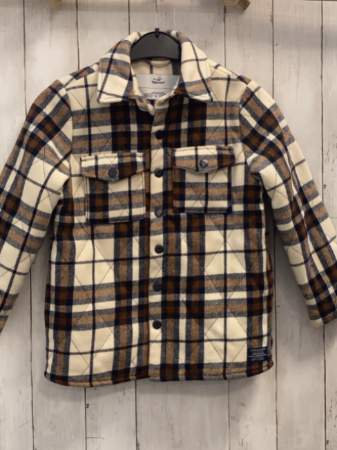   Hemdjacke  Gr. 128  beige schwarz braun kariert Flanell + gefüttert 