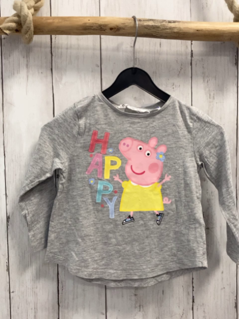 H&M  Langarmshirt  Gr. 92  grau Peppa Pig Glitzerschrift 