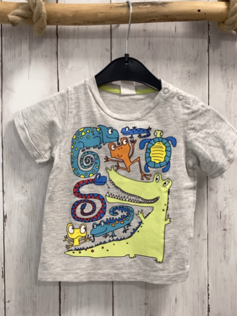 H&M  T-Shirt  Gr. 68  hellgrau bunte Tiere 