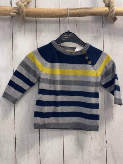 H&M  Pullover  Gr. 68  grau hellgrau blau gelbe Streifen Strick 