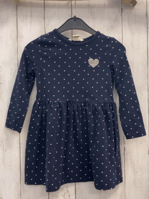 H&M Kleid  Gr. 98  blau weiße Punkte silber Glitzerherz 