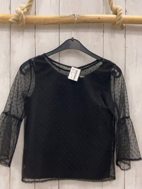H&M  Bluse  Gr. 140  schwarz mit Netzüberbluse mit Punkten 