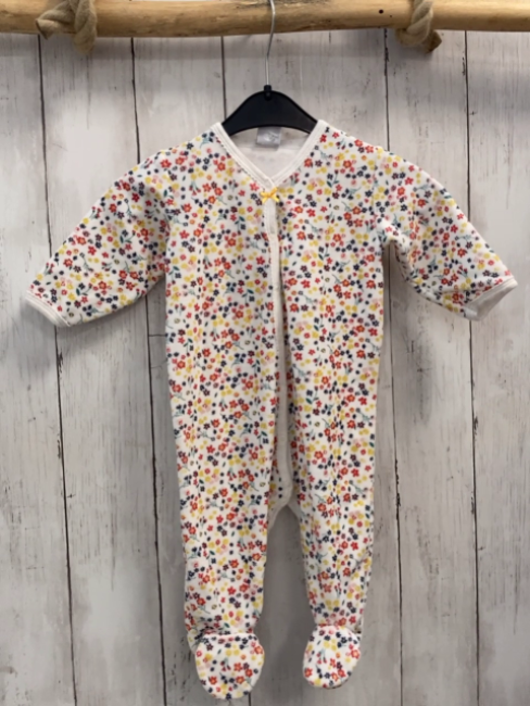Petit Bateau  Schlafanzug  Gr. 68  weiß Nicky Blumen 