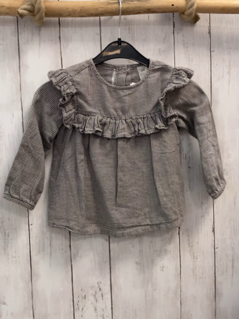 H&M  Bluse  Gr. 92  grau hellgrau gemustert Rüschen 