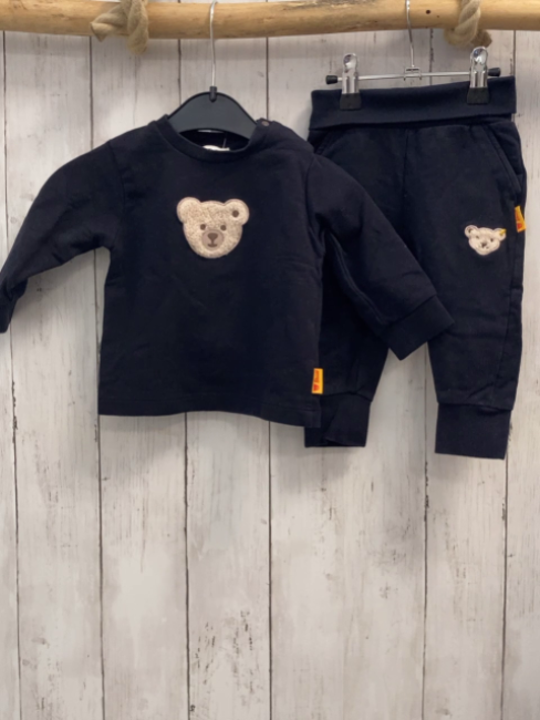 2tlg Steiff  Pullover + Jogginghose  Gr. 62  blau Plüschbärenkopf 