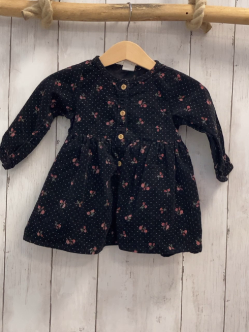 H&M Kleid  Gr. 68  schwarz Feinkord Blumen 