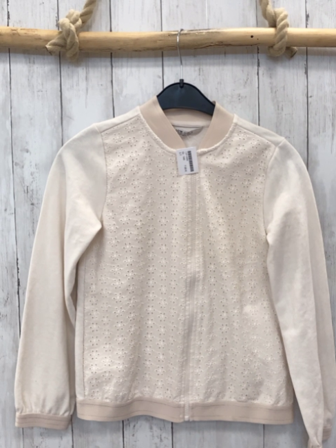   Sweatjacke   Gr. 140  creme lochstickerei beige Bund 