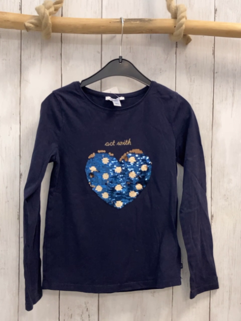 Okaidi  Langarmshirt  Gr. 128  blau Pailettenherz 