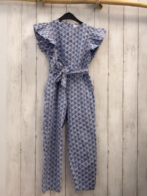 Mango Jumpsuit  Gr. 128  hellblau weiße Dreiecke 