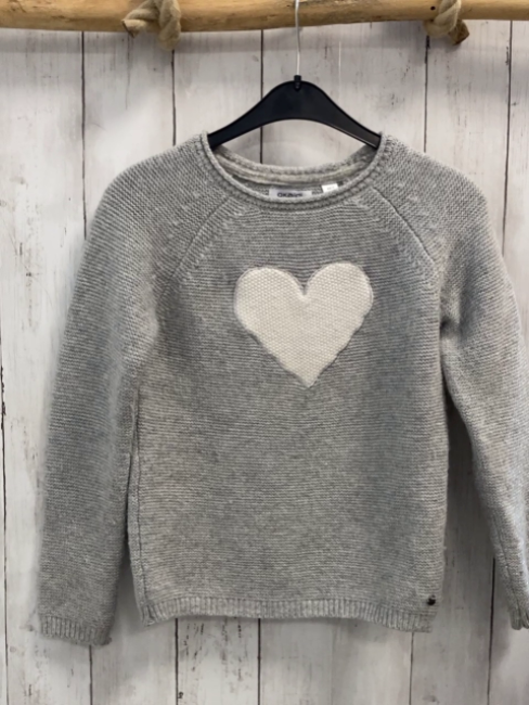 Okaidi  Pullover  Gr. 128  grau Strick weißes Herz