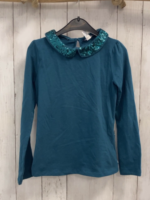 Okaidi  Langarmshirt  Gr. 128  petrol Kragen mit Pailetten 