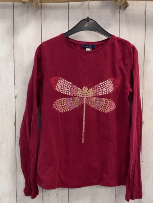 Okaidi  Langarmshirt  Gr. 140  rot Libelle mit Bllumen+ golden Glitzer 