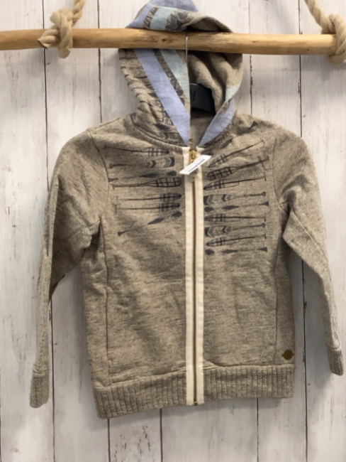 Scoth Shrunk  Sweatjacke  Gr. 128  hellgrau graue Federn Kapuze Ripenbund 