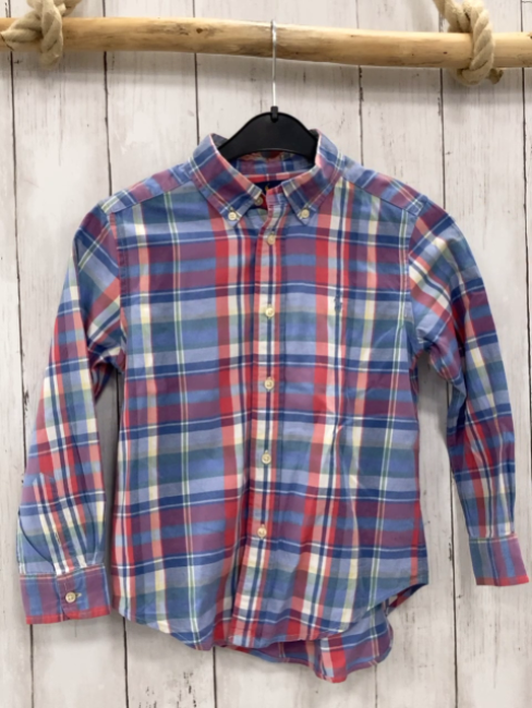 Ralph Lauren  Hemd  Gr. 116  hellblau blau rot gelb grün weiße kariert 