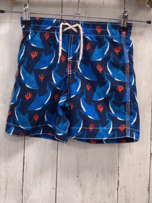 GAP  Badeshorts  Gr. 110  blau dunkelblau weißer Druick mit roten Pflanzen 