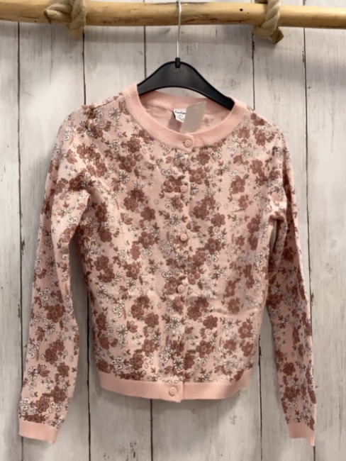 Dopodopo  Strickjacke  Gr. 122/128  rosa rost weiße Blumen 