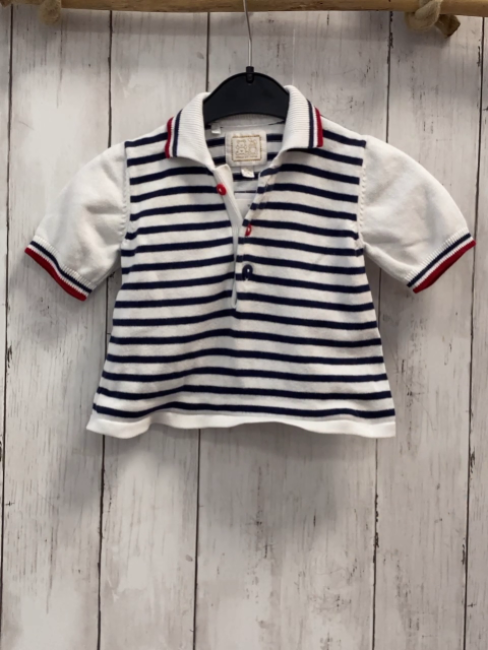 Emile et Rose  Poloshirt Gr. 68  weiß blaue Streifen rot bau weißer Streifenbund 