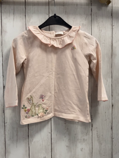 Next  Langarmshirt  Gr. 92  rosa Kragen pink umhäkelt Hasen Blumen 