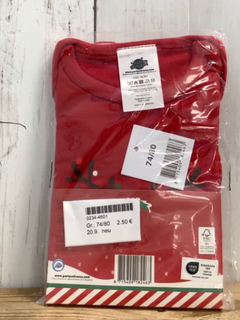 neu  Body  Gr. 74/80  rot lang mit Reh mit Lichterkette 