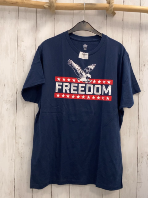  T-Shirt  Gr. 176/182  blau weißer Adler Schrift rote Streifen mit weißen Sternen